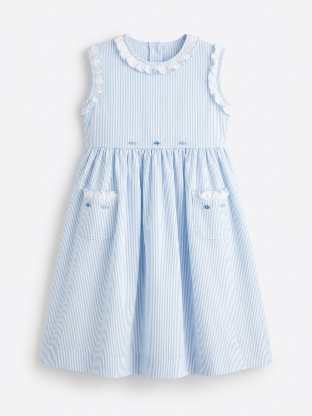 sal & pimenta Blue Microstripe Ruffle Pocket Dress